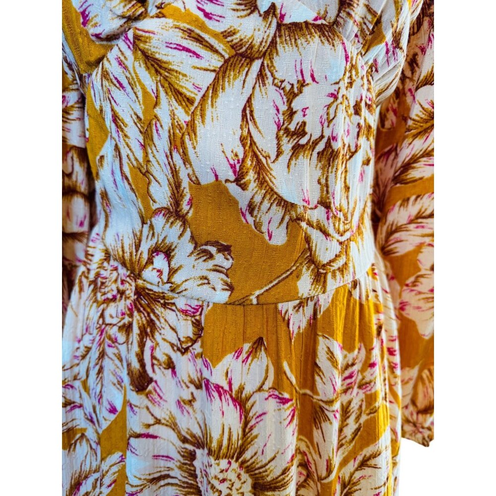 NWT Small Band of the Free Boho Chic Long Sleeve Floral Dress Heather Gold - Picture 8 of 14